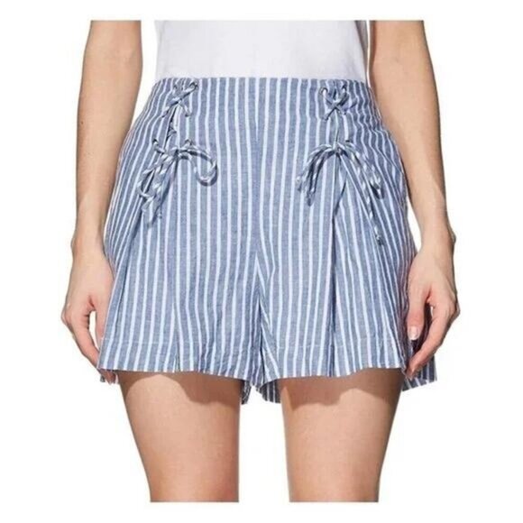 Guess Hermosa Linen Allover Striped Lace Up High Rise Shorts Size Small - Picture 1 of 8